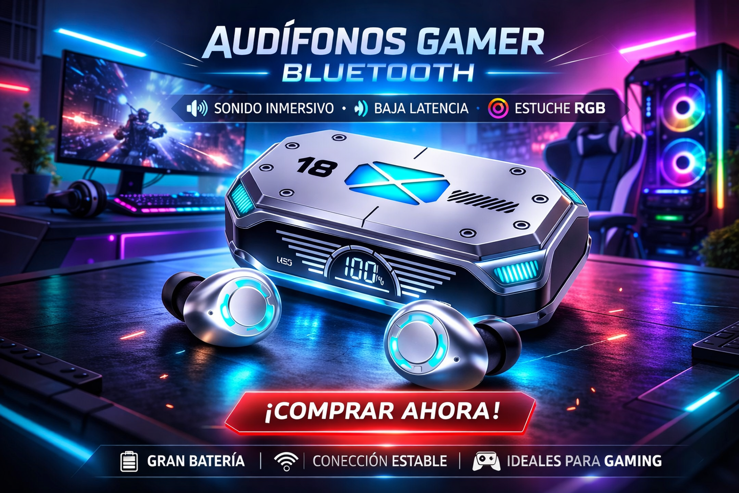 🕹️🎮audífonos bluetooth GAMER🎮🕹️